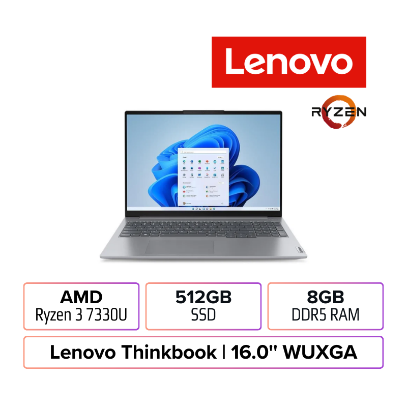 Lenovo ThinkBook 16 G6 | Ryzen 3 | 8GB RAM | 512GB SSD | Win 11 Pro