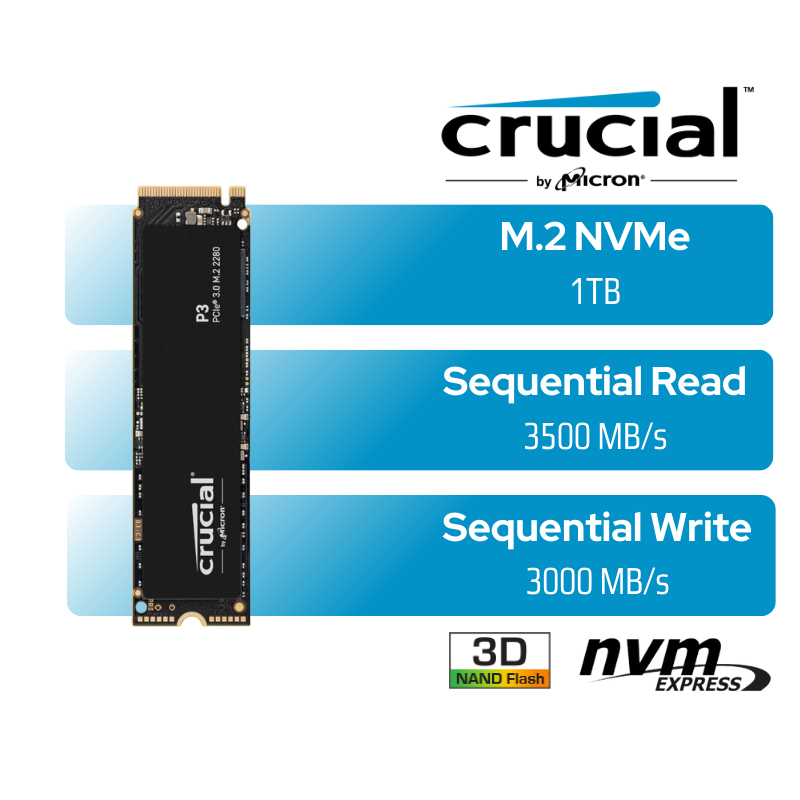 Crucial P3 1TB M.2 NVMe 3D NAND SSD