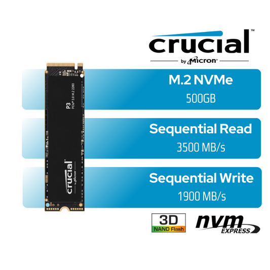 Crucial P3 500GB M.2 NVMe 3D NAND SSD